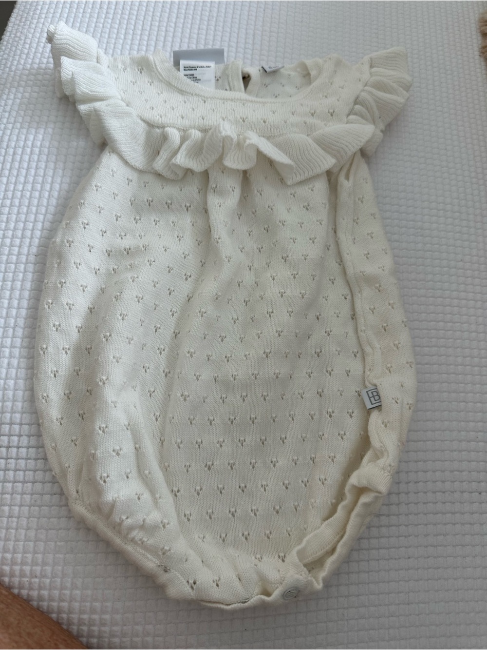 Elegant Baby Classic Ivory Knit Ruffled Baby Romper - Picture 3 of 3